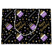 Any Age Happy Birthday Cake Paarse Zwart Groot Cadeauzakje (Voorkant)