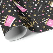 Any Age Happy Birthday Cake Roze Zwart Cadeaupapier (Rol Hoek)