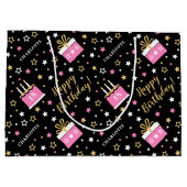 Any Age Happy Birthday Cake Roze Zwart Groot Cadeauzakje (Achterkant)