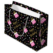 Any Age Happy Birthday Cake Roze Zwart Groot Cadeauzakje (Voorkant Gekanteld)