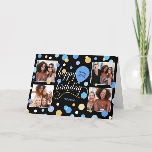 Any Age Happy Birthday Custom Foto Blauw Kaart (Voorkant)