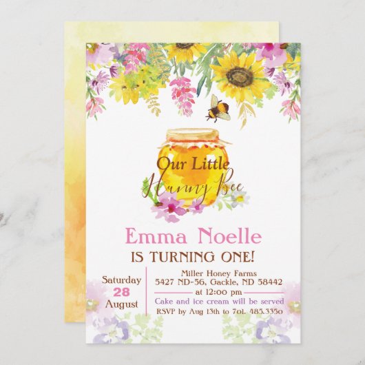 ANY AGE - Honey Bumble Bee Verjaardag uitnodiging (Voorkant / Achterkant)
