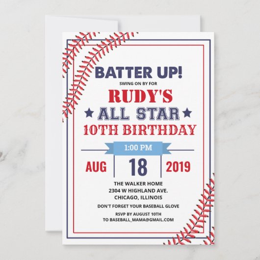 ANY AGE - Honkbal Verjaardag Uitnodiging (Voorkant)