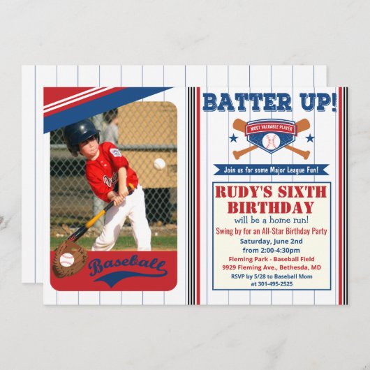ANY AGE - Honkbal Verjaardagsfeestuitnodiging Kaart (Voorkant / Achterkant)