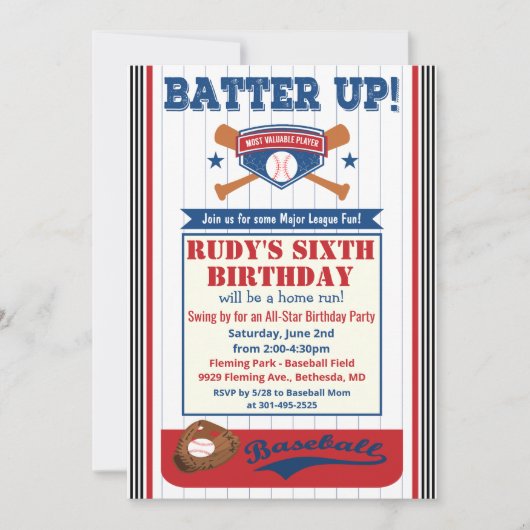 ANY AGE - Honkbal Verjaardagsfeestuitnodiging Kaart (Voorkant)