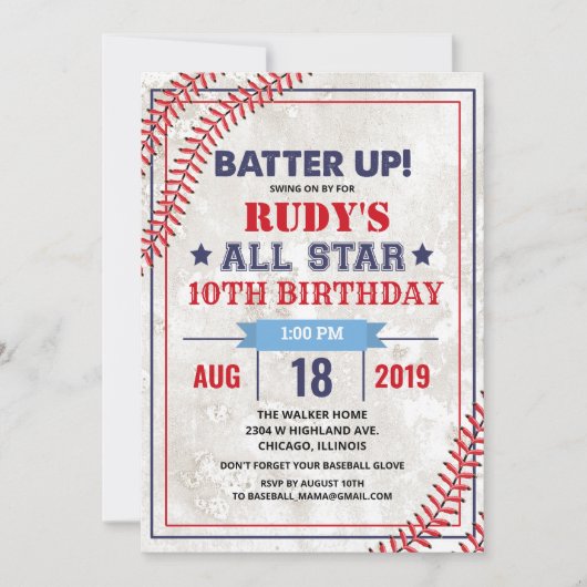 ANY AGE - Honkbal  Verjaardagsuitnodiging Kaart (Voorkant)