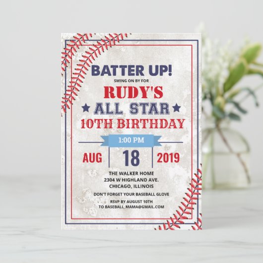 ANY AGE - Honkbal  Verjaardagsuitnodiging Kaart (Staand voorkant)