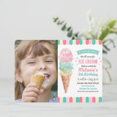 ANY AGE - Ice Cream Glitter Verjaardag uitnodiging (Staand voorkant)