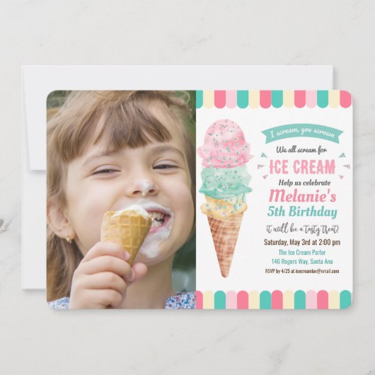 ANY AGE - Ice Cream Glitter Verjaardag uitnodiging (Voorkant)