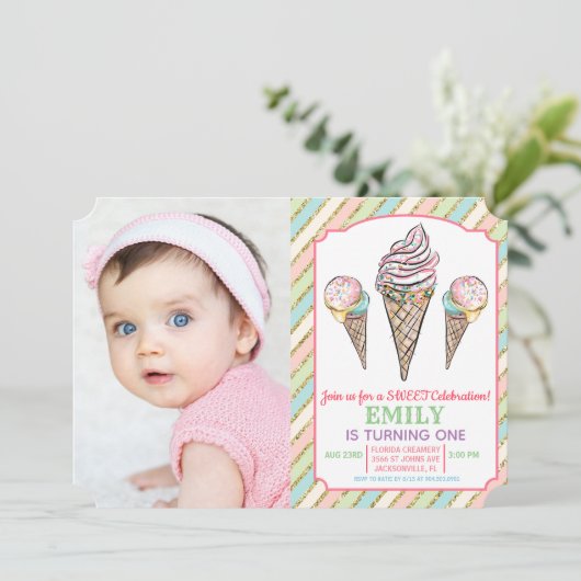 ANY AGE - Ice Cream verjaardagsuitnodiging Kaart (Staand voorkant)