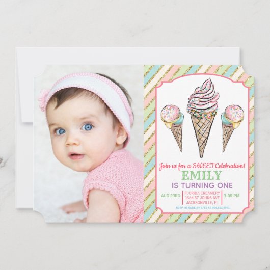 ANY AGE - Ice Cream verjaardagsuitnodiging Kaart (Voorkant)