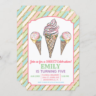 ANY AGE - Ice Cream verjaardagsuitnodiging Kaart