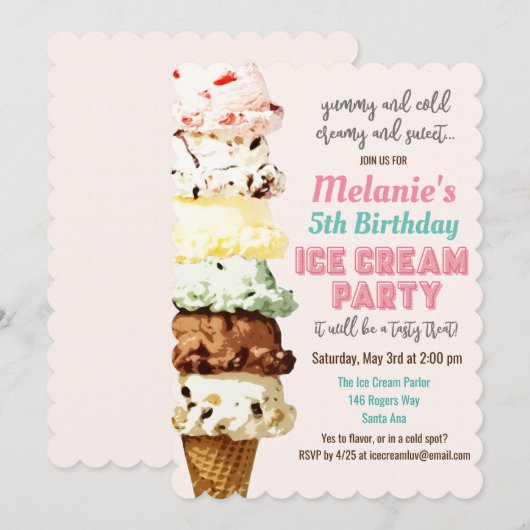 ANY AGE - Ice Cream verjaardagsuitnodiging Kaart (Voorkant / Achterkant)