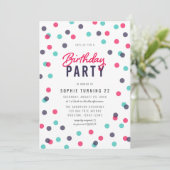 Any Age Indigo Roze Blauwgroen Confetti Verjaardag Kaart (Staand voorkant)