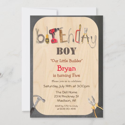 ANY AGE - Jongen Tool Builder Verjaardag uitnodigi Kaart (Voorkant)