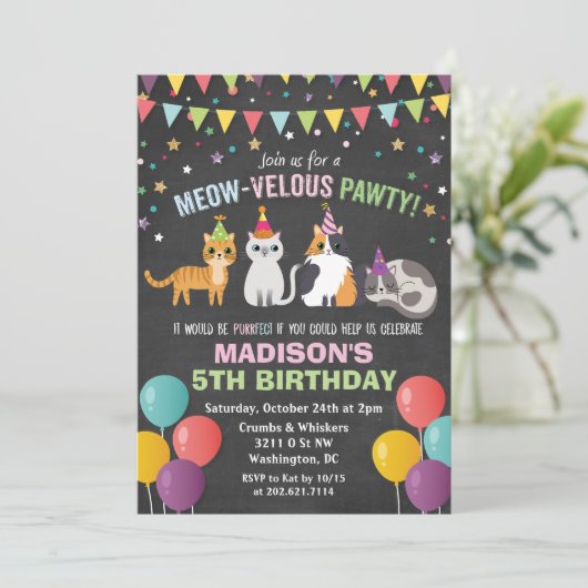 ANY AGE - Kat Kitten Verjaardagskalk Uitnodiging (Staand voorkant)