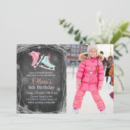 ANY AGE - Krijt Schaatsen Verjaardag uitnodiging (Staand voorkant)