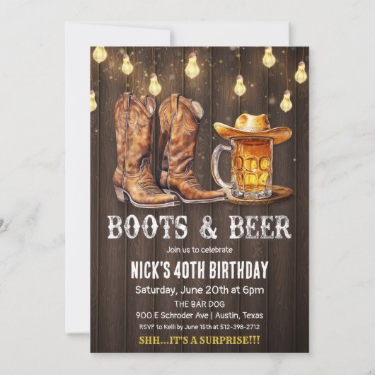 ANY AGE - Laarzen en Bier Verjaardag uitnodiging (Voorkant)