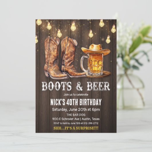 ANY AGE - Laarzen en Bier Verjaardag uitnodiging (Staand voorkant)