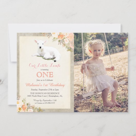 ANY AGE - Little Lamb Verjaardag Foto uitnodiging (Voorkant)