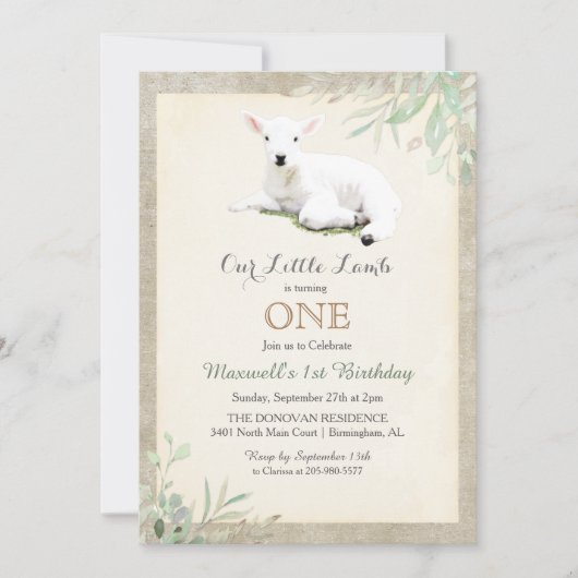 ANY AGE - Little Lamb Verjaardag uitnodiging (Voorkant)