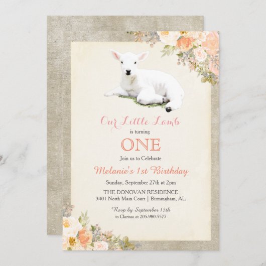ANY AGE - Little Lamb Verjaardag uitnodiging (Voorkant / Achterkant)