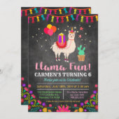 ANY AGE - Llama Bloemen Verjaardag Uitnodiging (Voorkant / Achterkant)