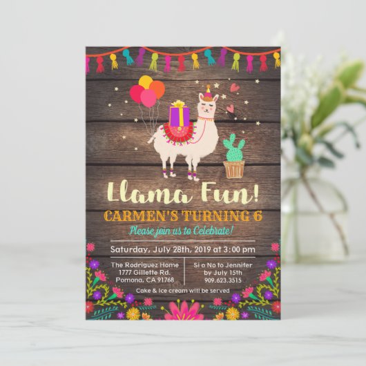 ANY AGE - Llama Verjaardag Uitnodiging (Staand voorkant)