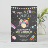 ANY AGE - Meisje Muziek Verjaardag Chalk Uitnodigi Kaart (Staand voorkant)