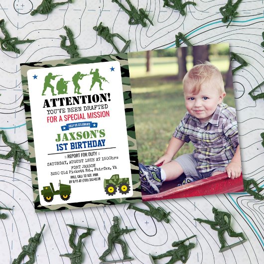 ANY AGE - Militaire Verjaardag Foto uitnodiging