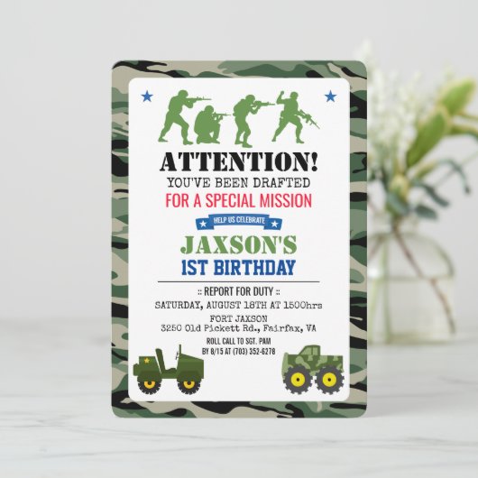 ANY AGE - Militaire Verjaardag Uitnodiging (Staand voorkant)