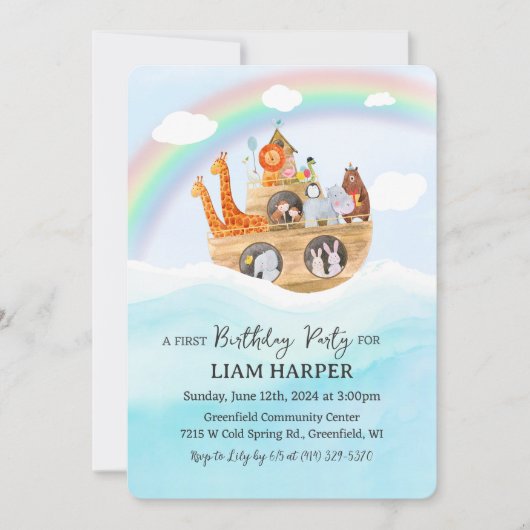 ANY AGE - Noah's Ark verjaardagsuitnodiging Kaart (Voorkant)