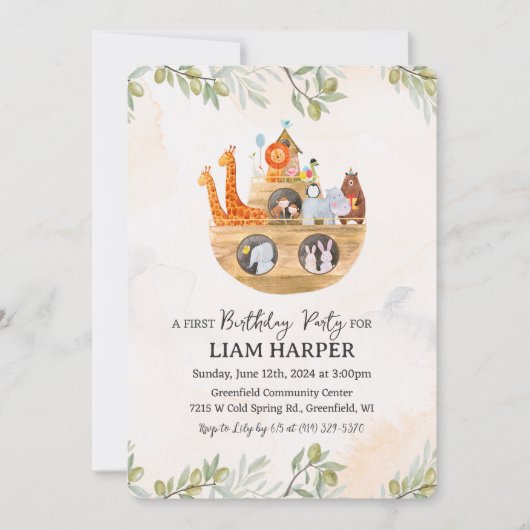 ANY AGE - Noah's Ark verjaardagsuitnodiging Kaart (Voorkant)