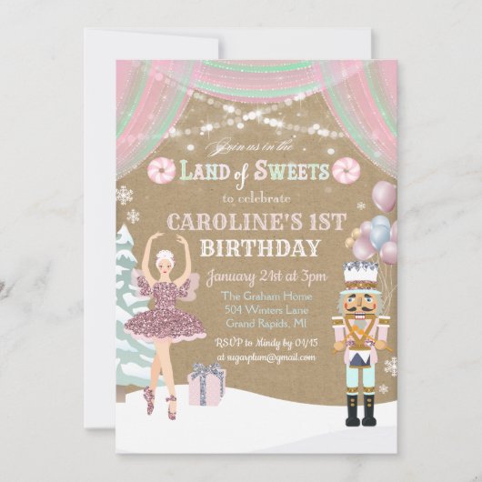 ANY AGE - Notenkraker Sugar Plum Verjaardag Uitnod Kaart (Voorkant)