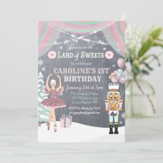 ANY AGE - Notenkraker Sugar Plum Verjaardag Uitnod Kaart (Staand voorkant)