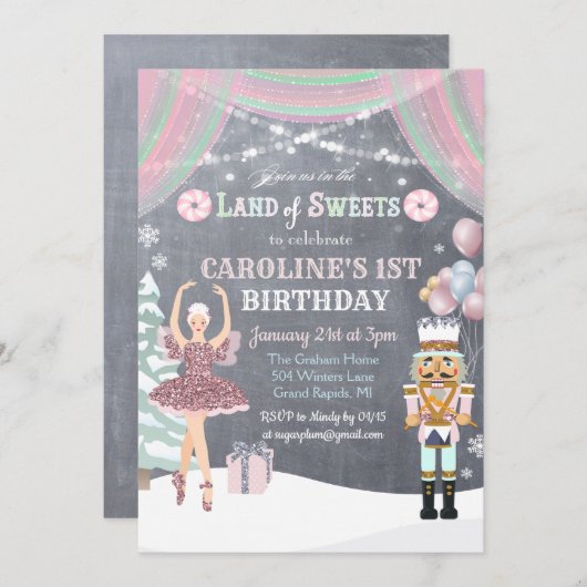 ANY AGE - Notenkraker Sugar Plum Verjaardag Uitnod Kaart (Voorkant / Achterkant)