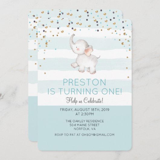 ANY AGE - Olifant Boy Verjaardag uitnodiging (Voorkant / Achterkant)