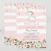 ANY AGE - Olifant Meisje Verjaardag uitnodiging (Voorkant / Achterkant)