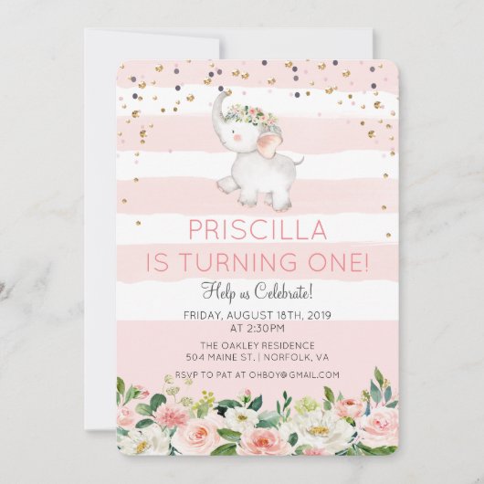 ANY AGE - Olifant Meisje Verjaardag uitnodiging (Voorkant)