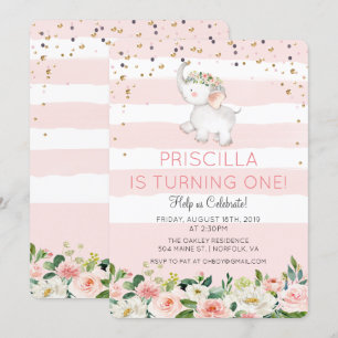 ANY AGE - Olifant Meisje Verjaardag uitnodiging