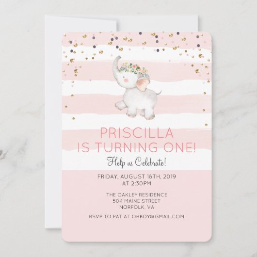 ANY AGE - Olifant Meisje Verjaardag uitnodiging (Voorkant)