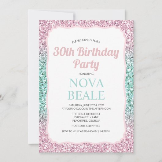 ANY AGE - Ombre Glitter Verjaardag uitnodiging (Voorkant)