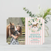 ANY AGE - Paard Bloemen Verjaardag Foto uitnodigin Kaart (Staand voorkant)