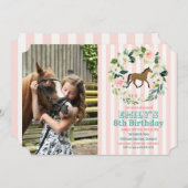 ANY AGE - Paard Bloemen Verjaardag Foto uitnodigin Kaart (Voorkant / Achterkant)