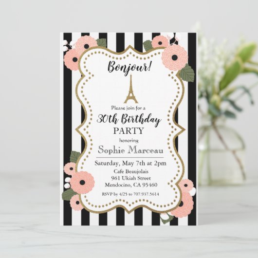 ANY AGE - Paris Bloemen Verjaardag Uitnodiging (Staand voorkant)