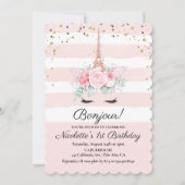 ANY AGE - Paris Eenhoorn Bloemen Verjaardag Uitnod Kaart (Voorkant)