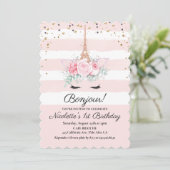 ANY AGE - Paris Eenhoorn Bloemen Verjaardag Uitnod Kaart (Staand voorkant)