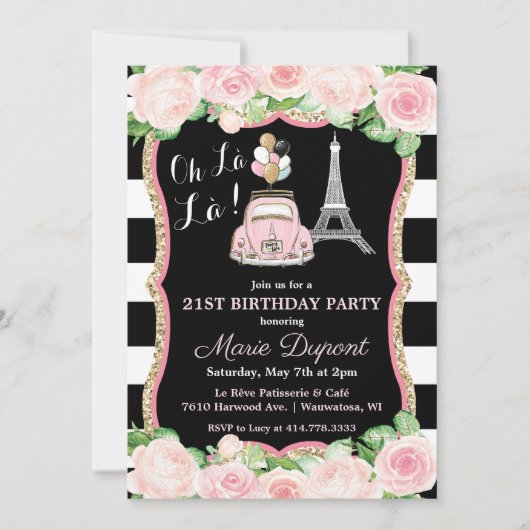 ANY AGE - Paris Travel Thema Verjaardag uitnodigin Kaart (Voorkant)