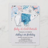ANY AGE - Polar Beer Floral Verjaardagsuitnodiging Kaart (Voorkant / Achterkant)