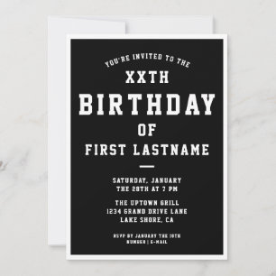 ANY AGE Preppy verjaardagsuitnodiging   Zwart-wit Kaart